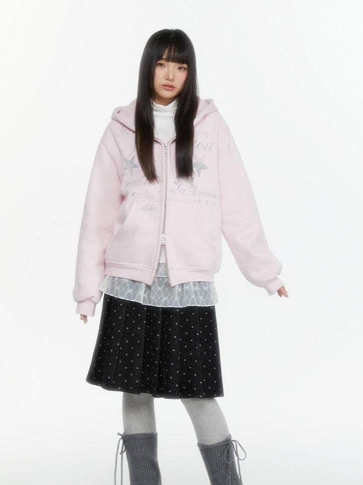 atrandom Embroidered Print Two Way Zip Hooded Women&