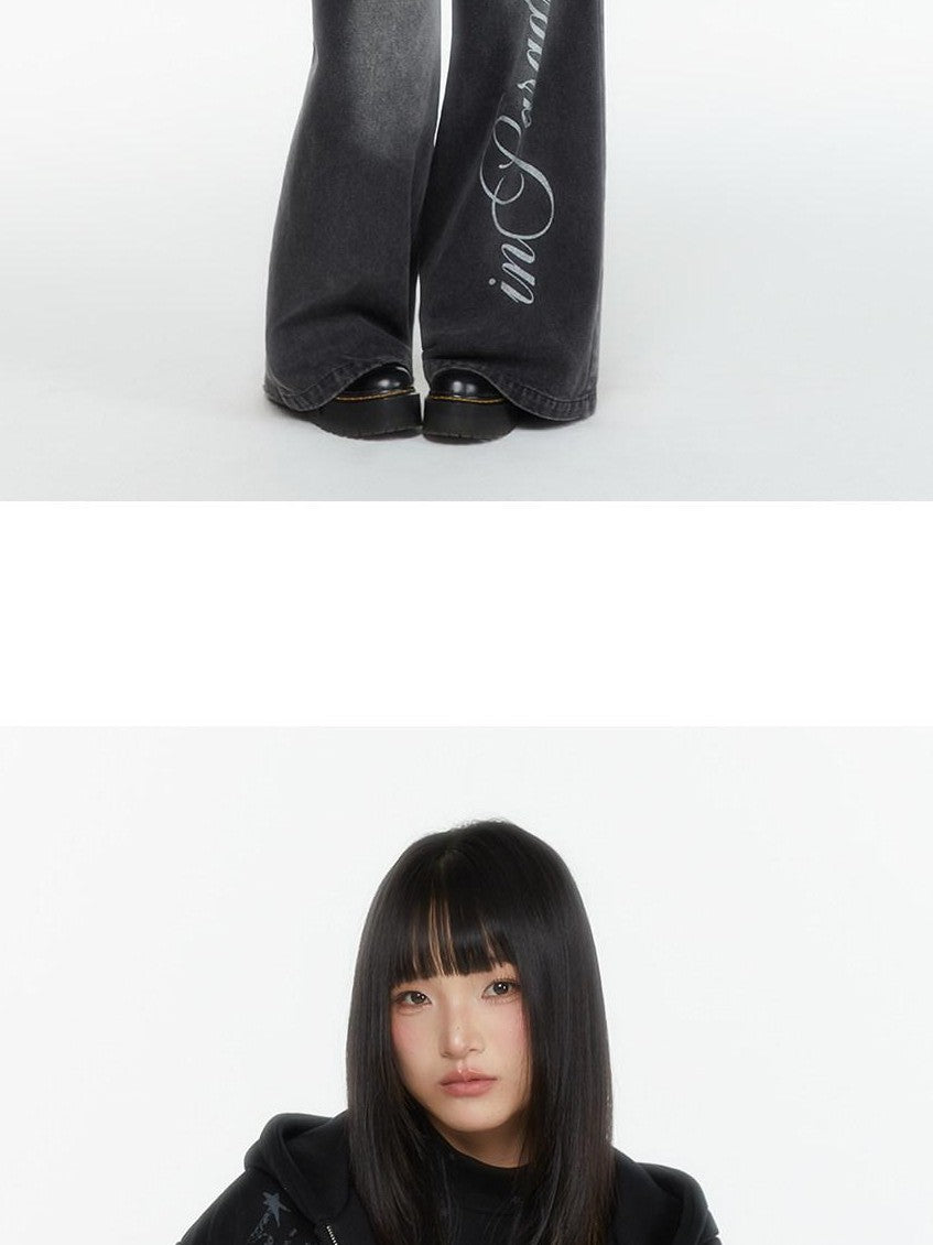 atrandom Embroidered Print Two Way Zip Hooded Women&