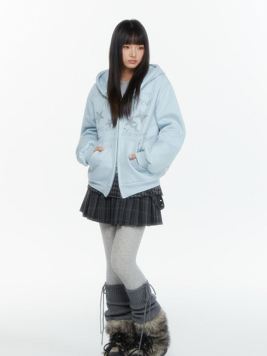 atrandom Embroidered Print Two Way Zip Hooded Women&