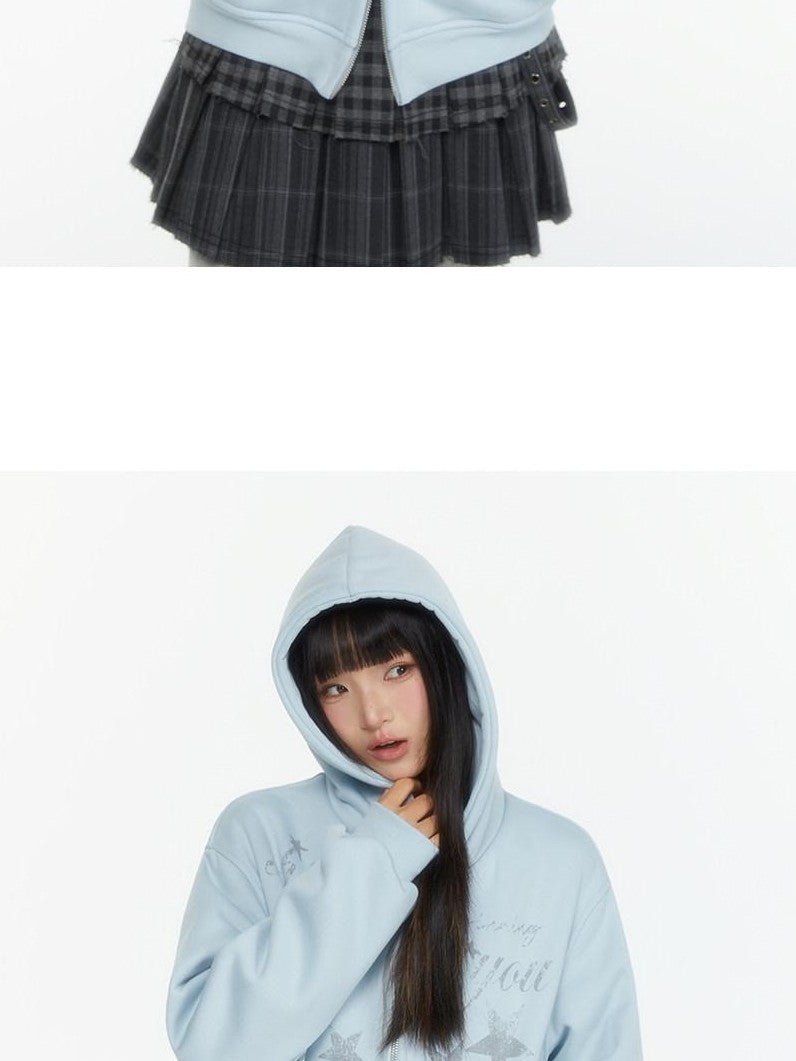 atrandom Embroidered Print Two Way Zip Hooded Women&