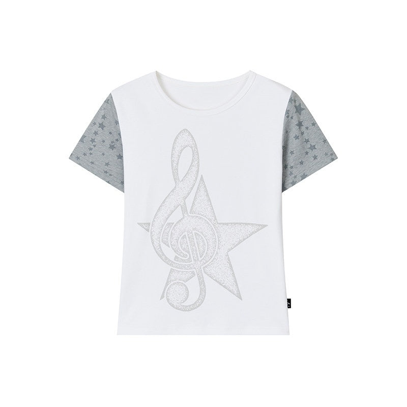atrandom_Faded_Musical_Note_Print_Patchwork_Cap_Sleeve_Women&