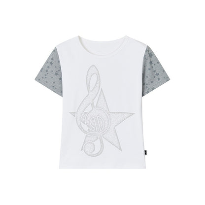 atrandom_Faded_Musical_Note_Print_Patchwork_Cap_Sleeve_Women&