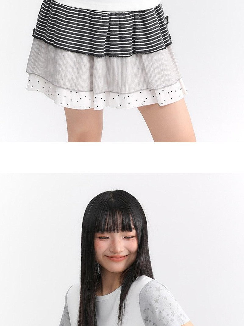 atrandom Faded Musical Note Print Patchwork Cap Sleeve Women&