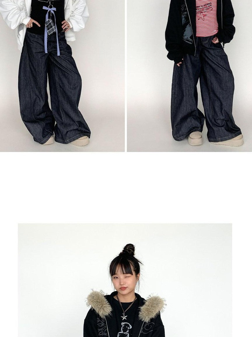 atrandom Gray Allover Letter Print Fur Trim Fleece Women&