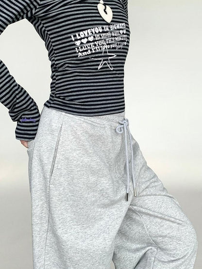 atrandom Gray Drawstring Elastic Waist Terry Women&