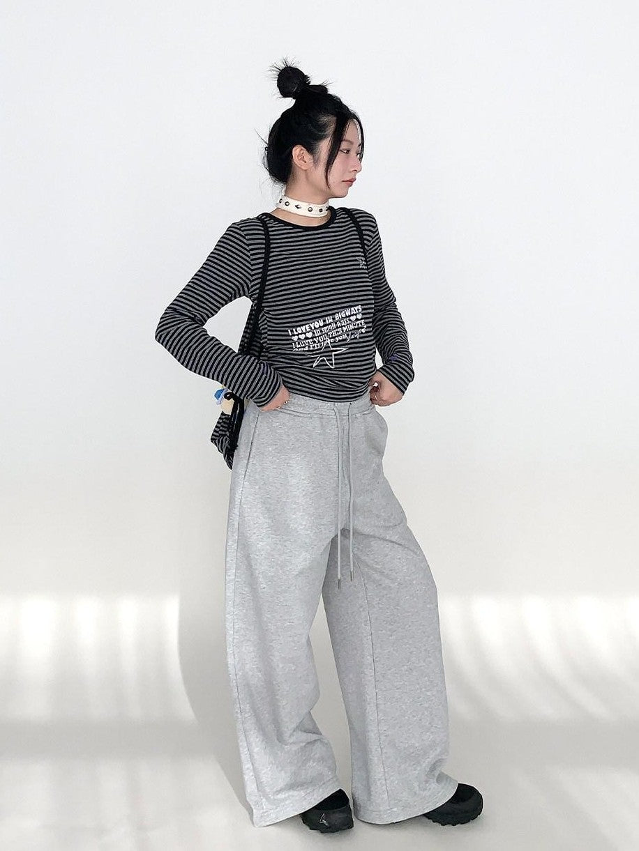 atrandom Gray Drawstring Elastic Waist Terry Women&