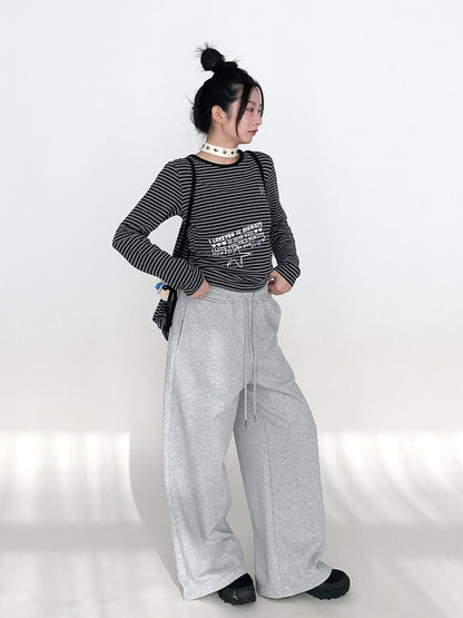 atrandom Gray Drawstring Elastic Waist Terry Women&
