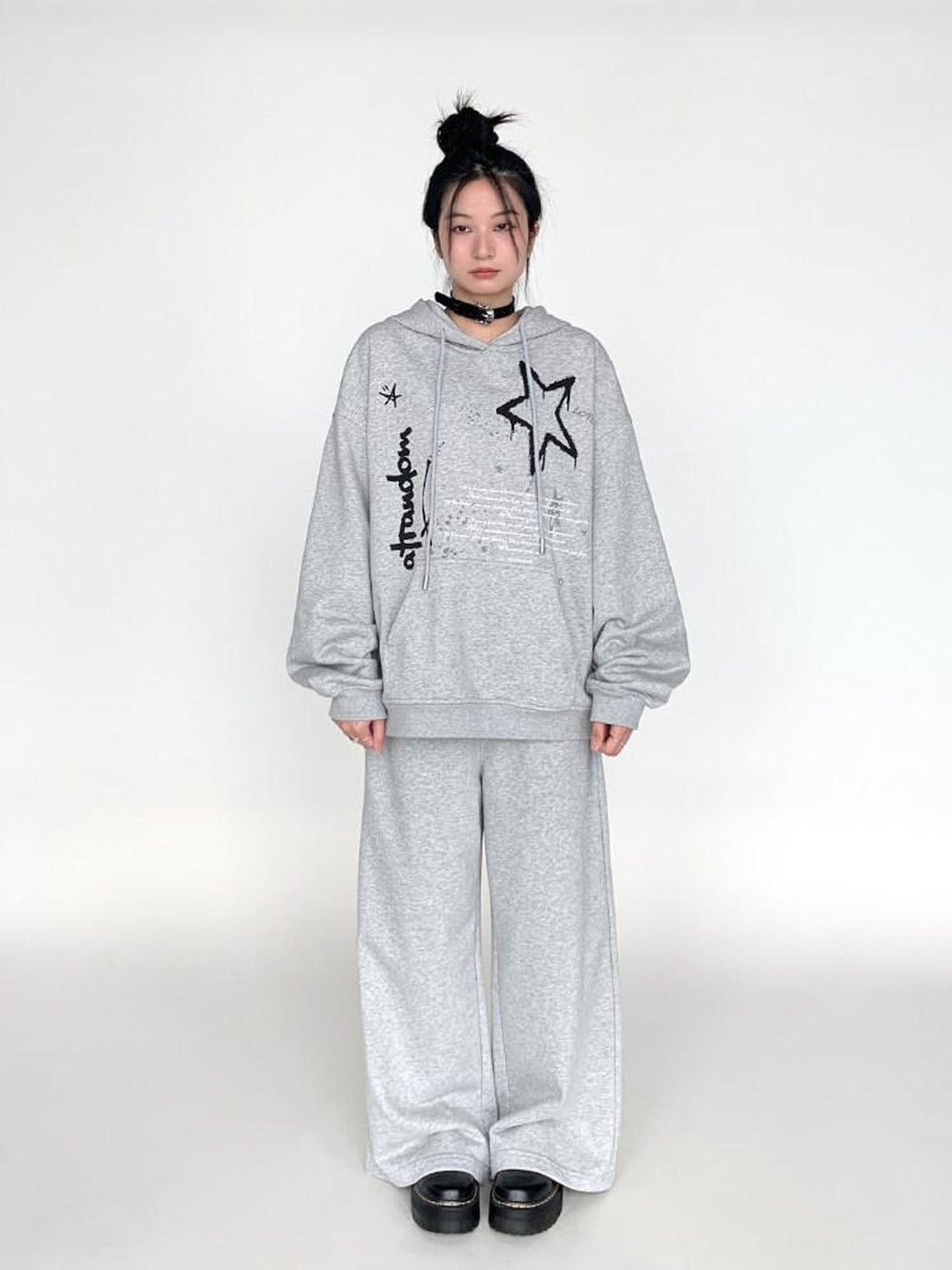 atrandom Gray Drawstring Elastic Waist Terry Women&