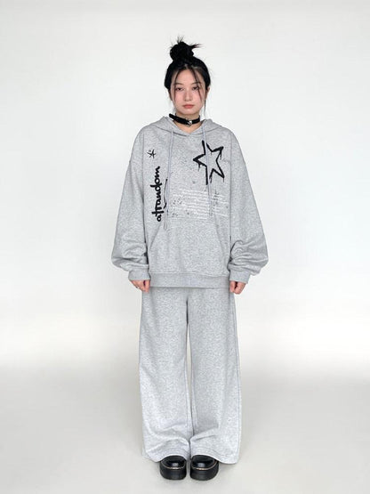 atrandom Gray Drawstring Elastic Waist Terry Women&