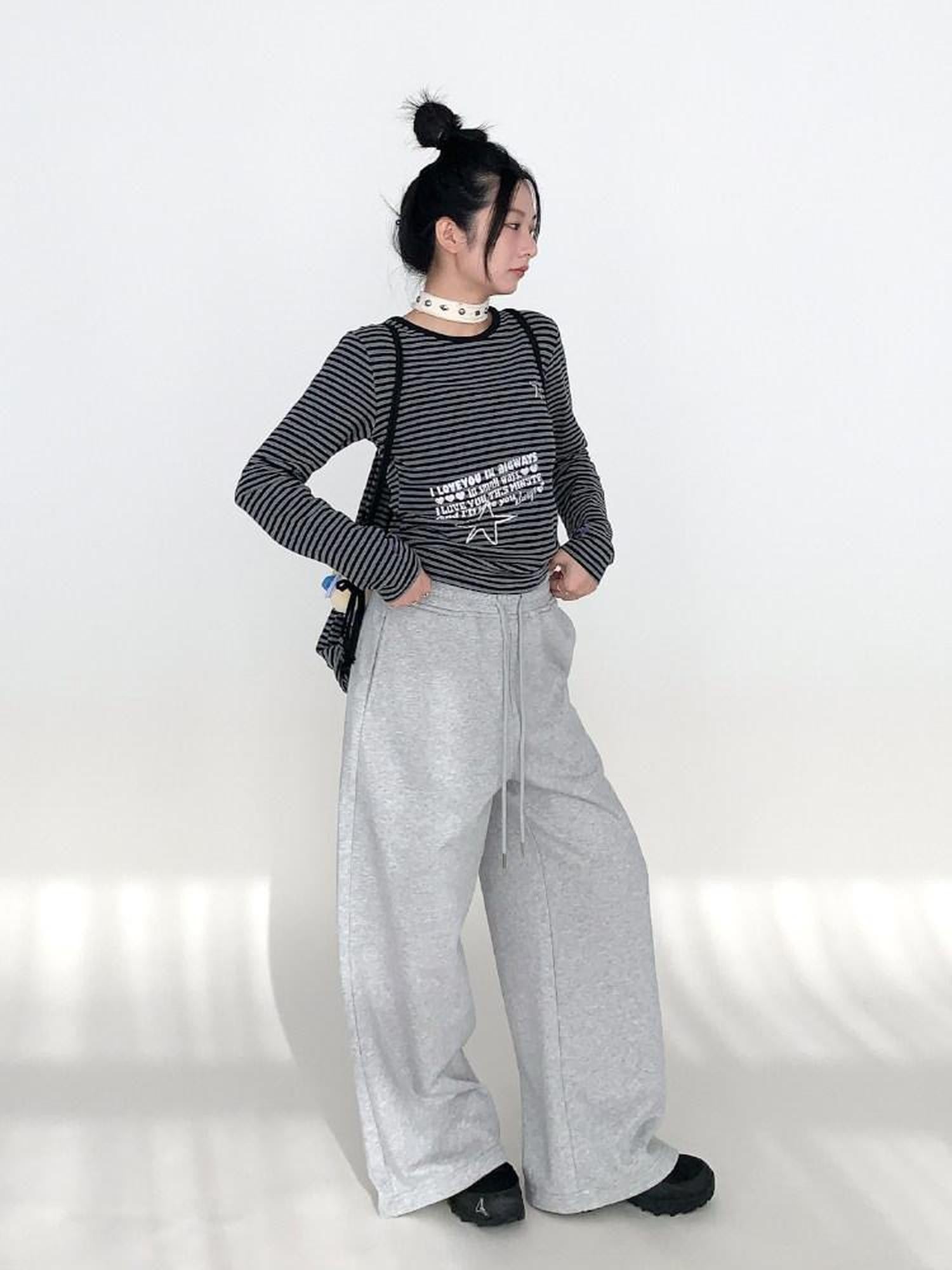 atrandom Gray Drawstring Elastic Waist Terry Women&