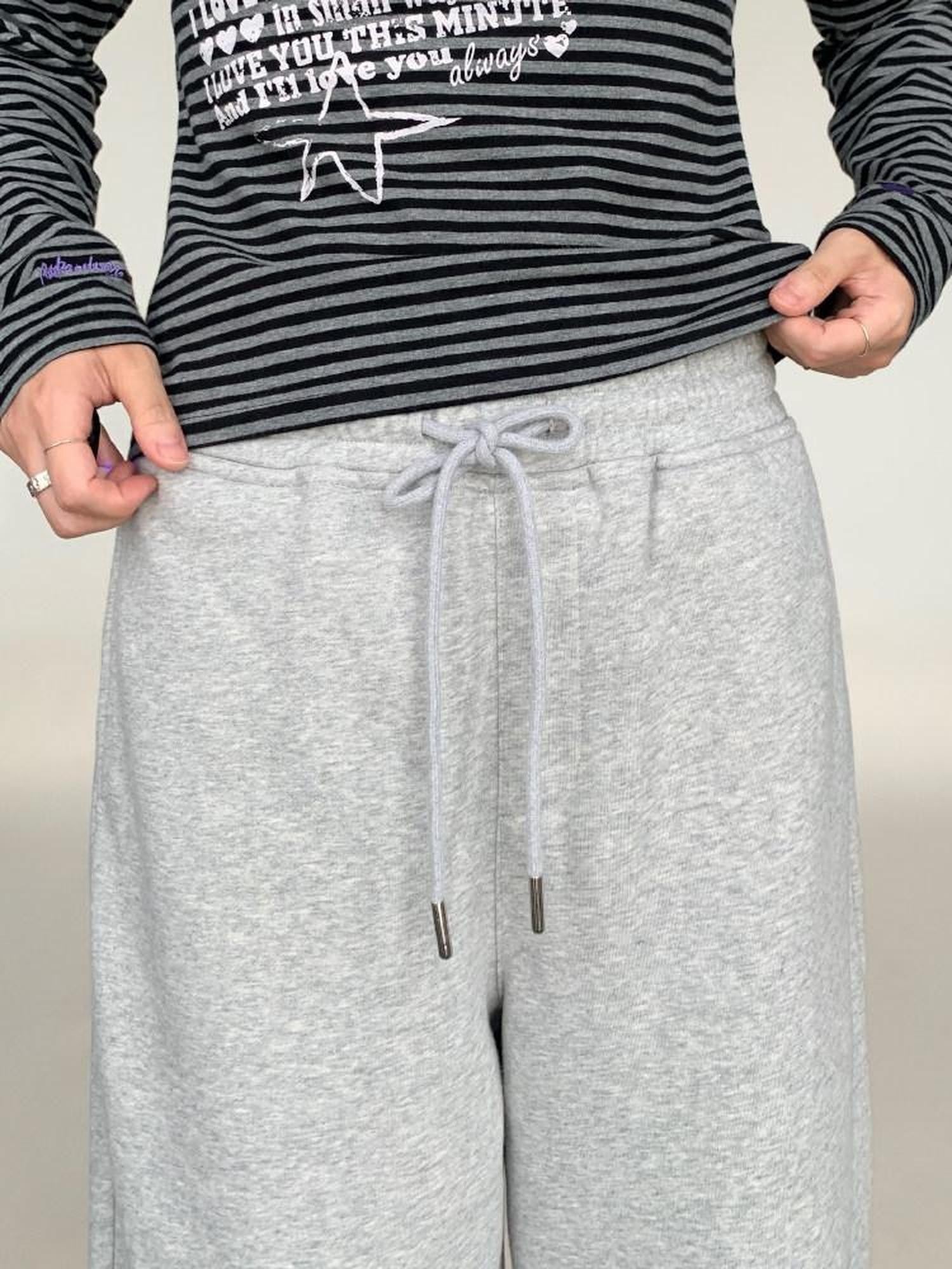 atrandom Gray Drawstring Elastic Waist Terry Women&