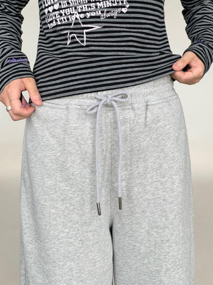 atrandom Gray Drawstring Elastic Waist Terry Women&