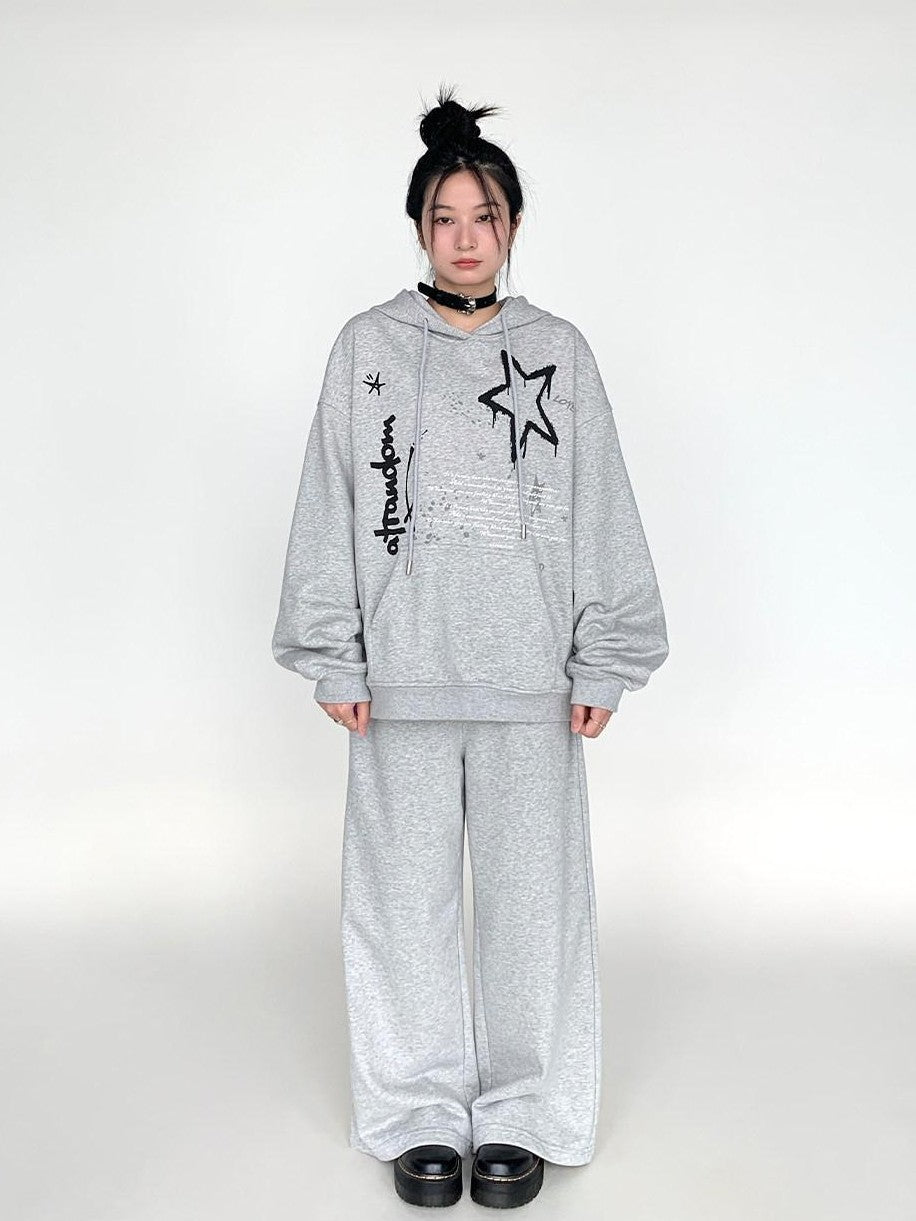 atrandom Gray Drawstring Elastic Waist Terry Women&