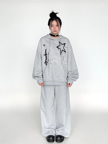 atrandom Gray Drawstring Elastic Waist Terry Women&