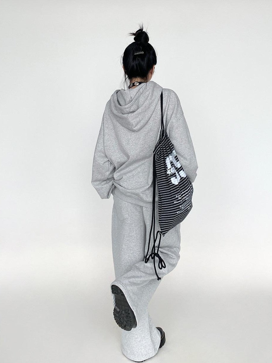 atrandom Gray Drawstring Elastic Waist Terry Women&