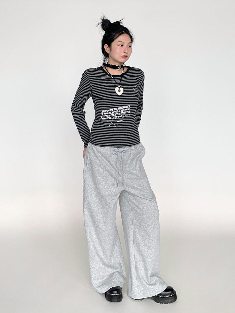 atrandom Gray Drawstring Elastic Waist Terry Women&