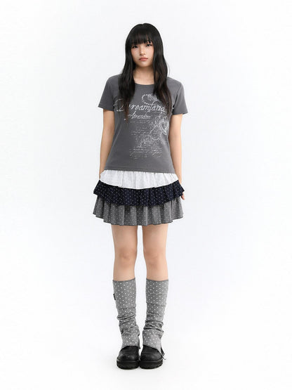 atrandom Gray Star Stripe Slit Layered Knit Women&