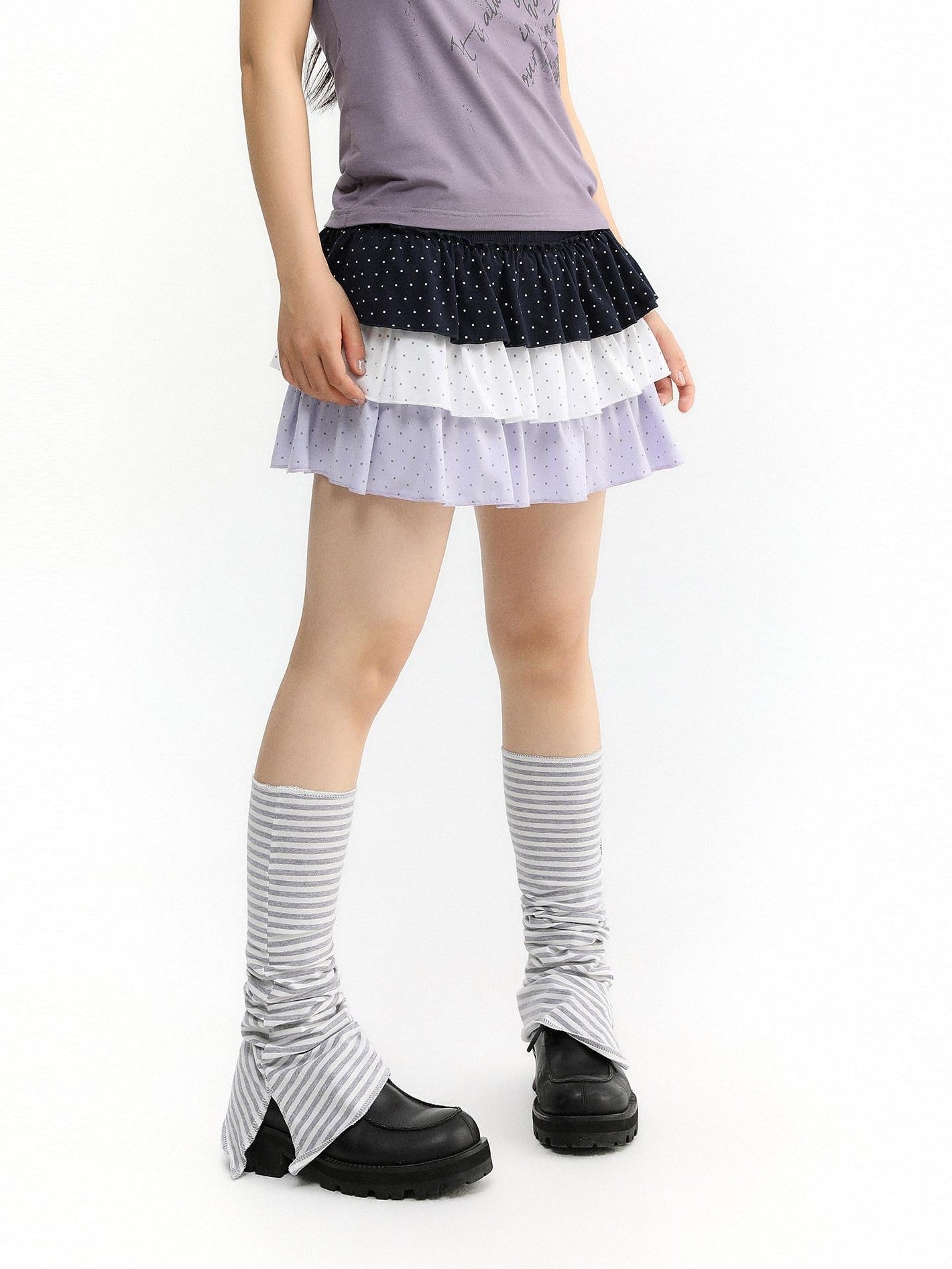 atrandom Gray Star Stripe Slit Layered Knit Women&