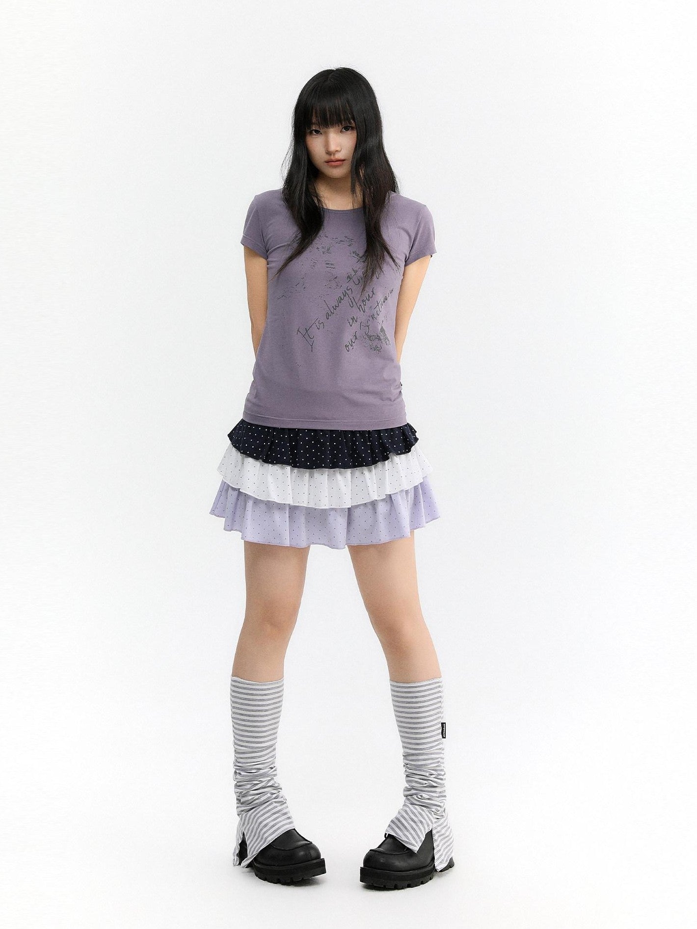atrandom Gray Star Stripe Slit Layered Knit Women&