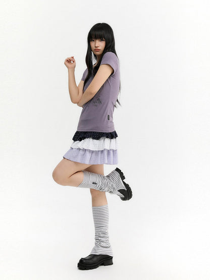 atrandom Gray Star Stripe Slit Layered Knit Women&