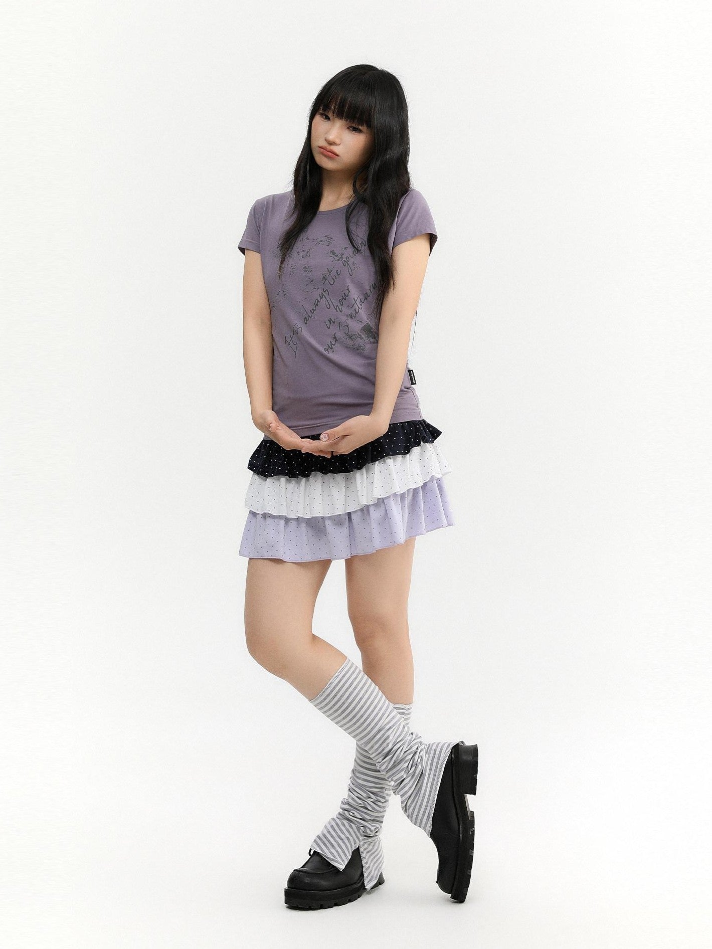 atrandom Gray Star Stripe Slit Layered Knit Women&