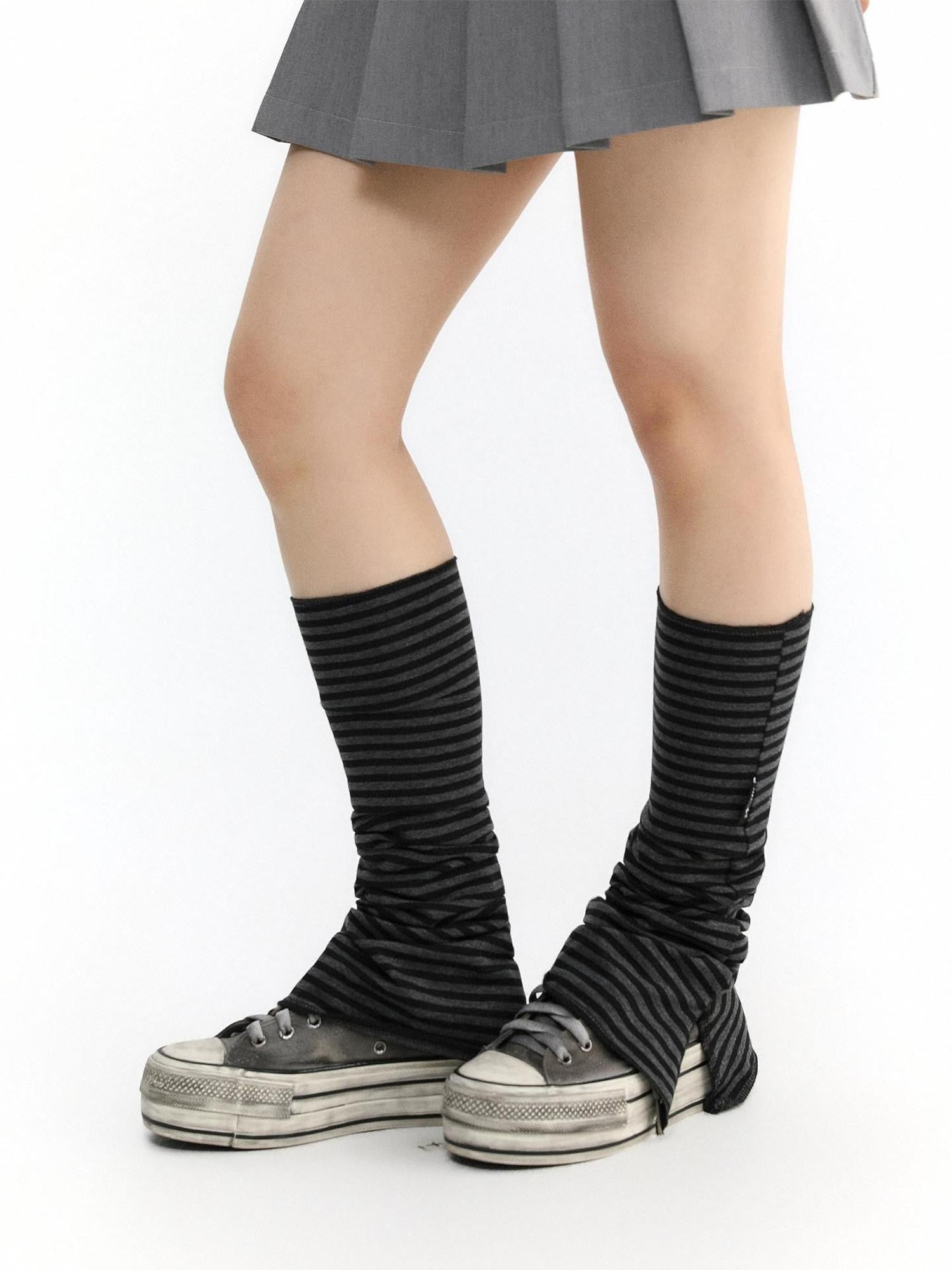atrandom Gray Star Stripe Slit Layered Knit Women&