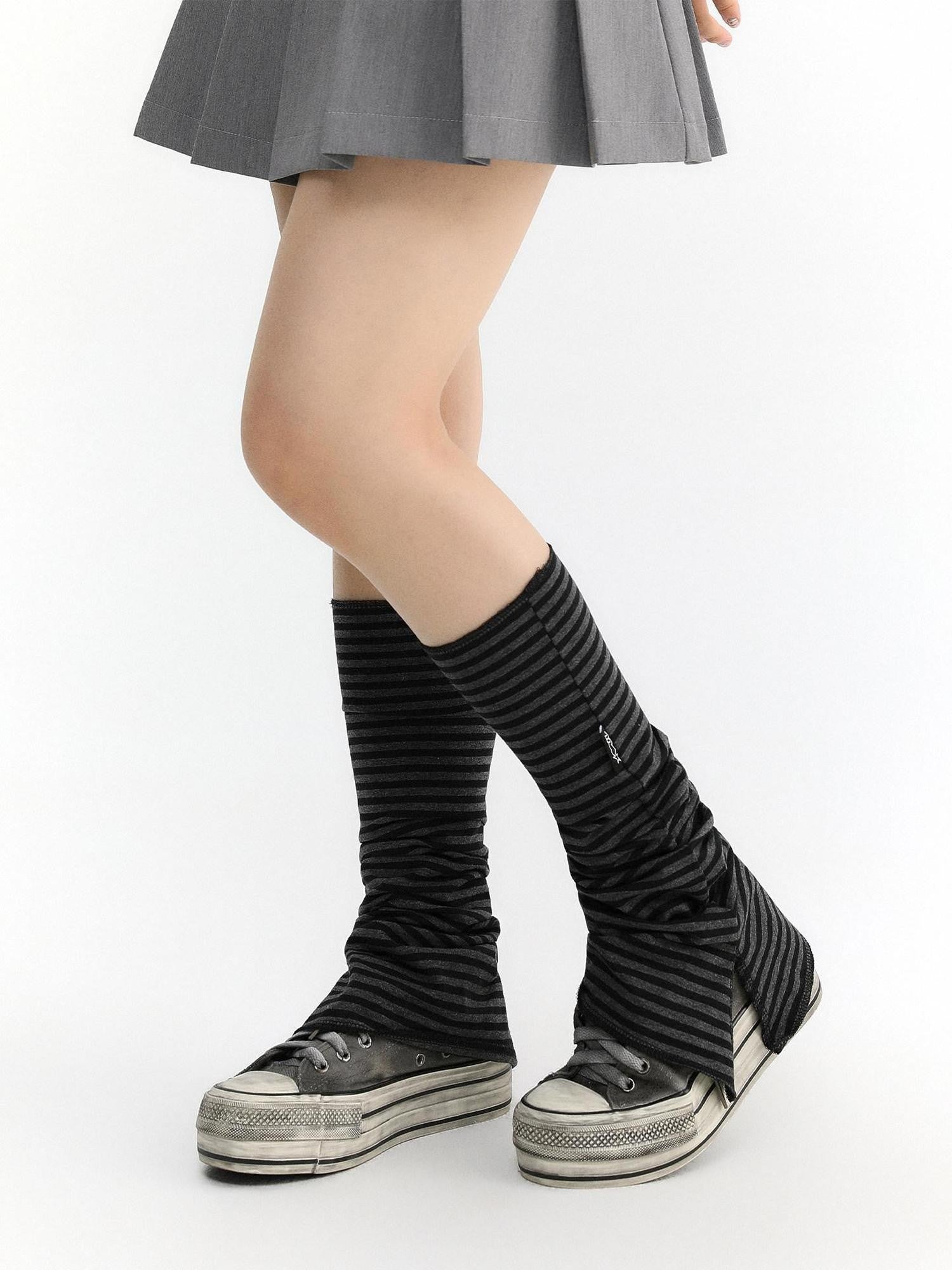 atrandom Gray Star Stripe Slit Layered Knit Women&
