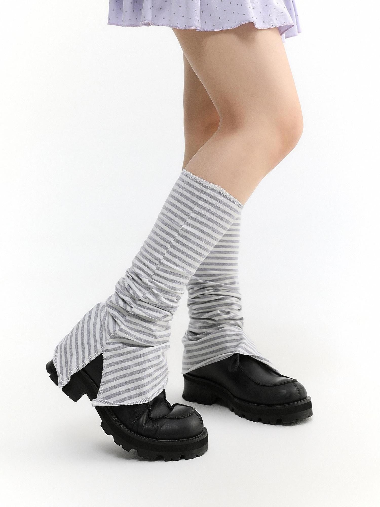 atrandom Gray Star Stripe Slit Layered Knit Women&