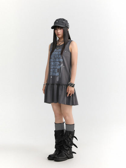 atrandom Gray Text Print Hooded Sleeveless Women&