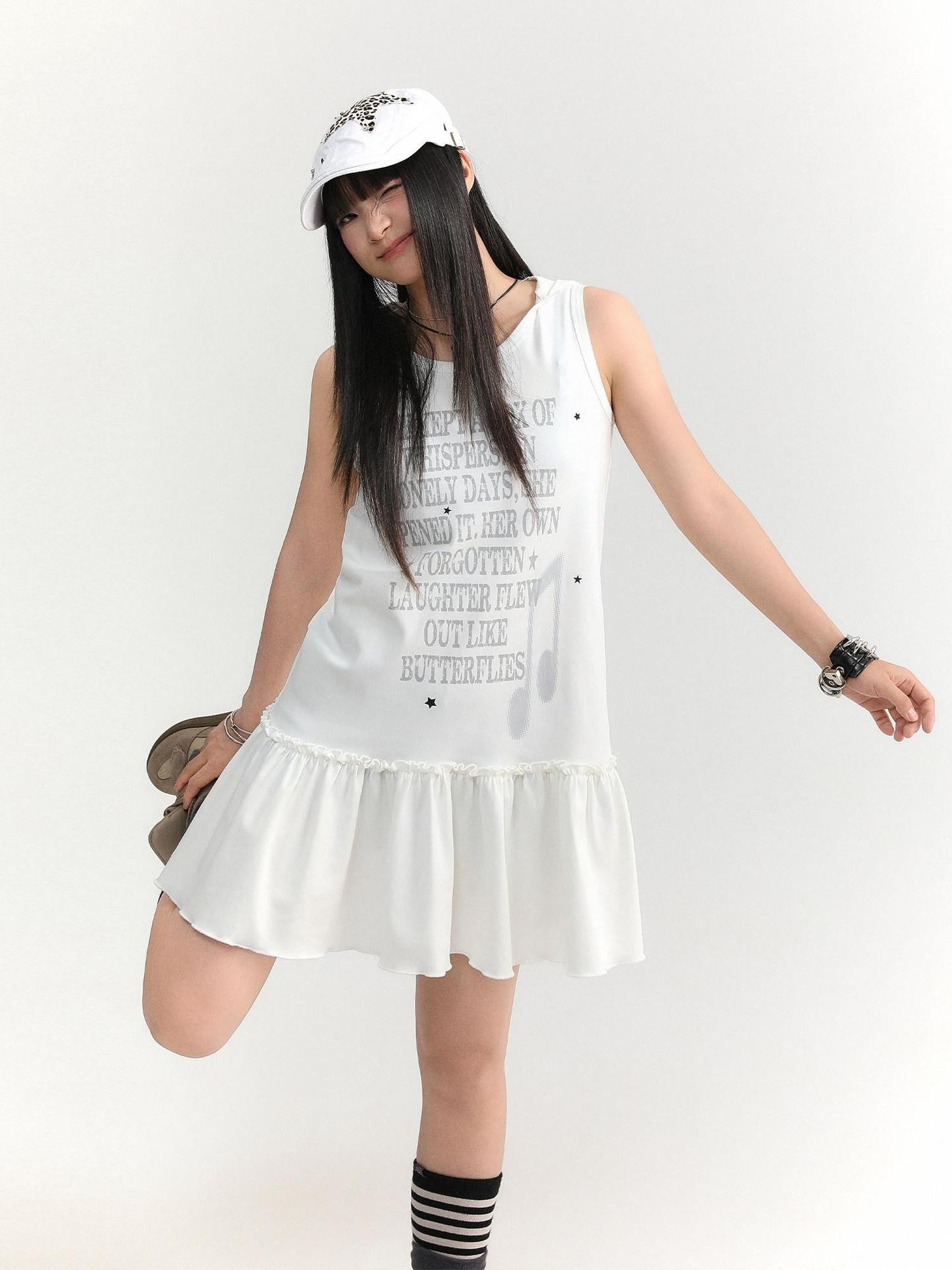 atrandom Gray Text Print Hooded Sleeveless Women&
