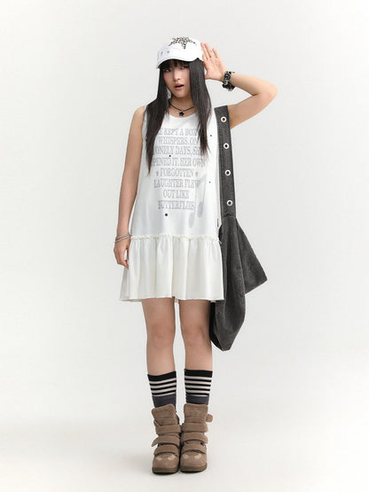 atrandom Gray Text Print Hooded Sleeveless Women&