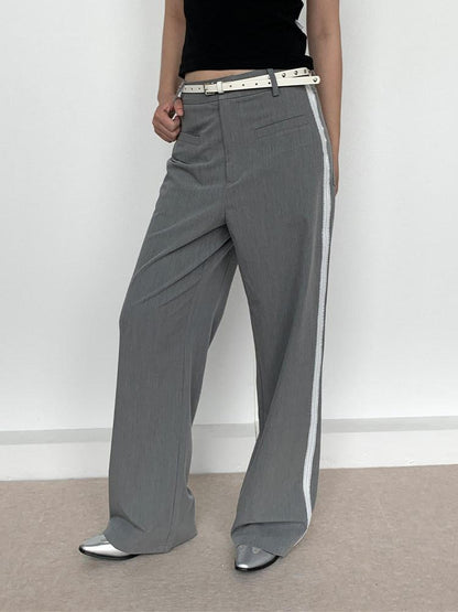 atrandom Grey Lace Trim Low Rise Straight Women&