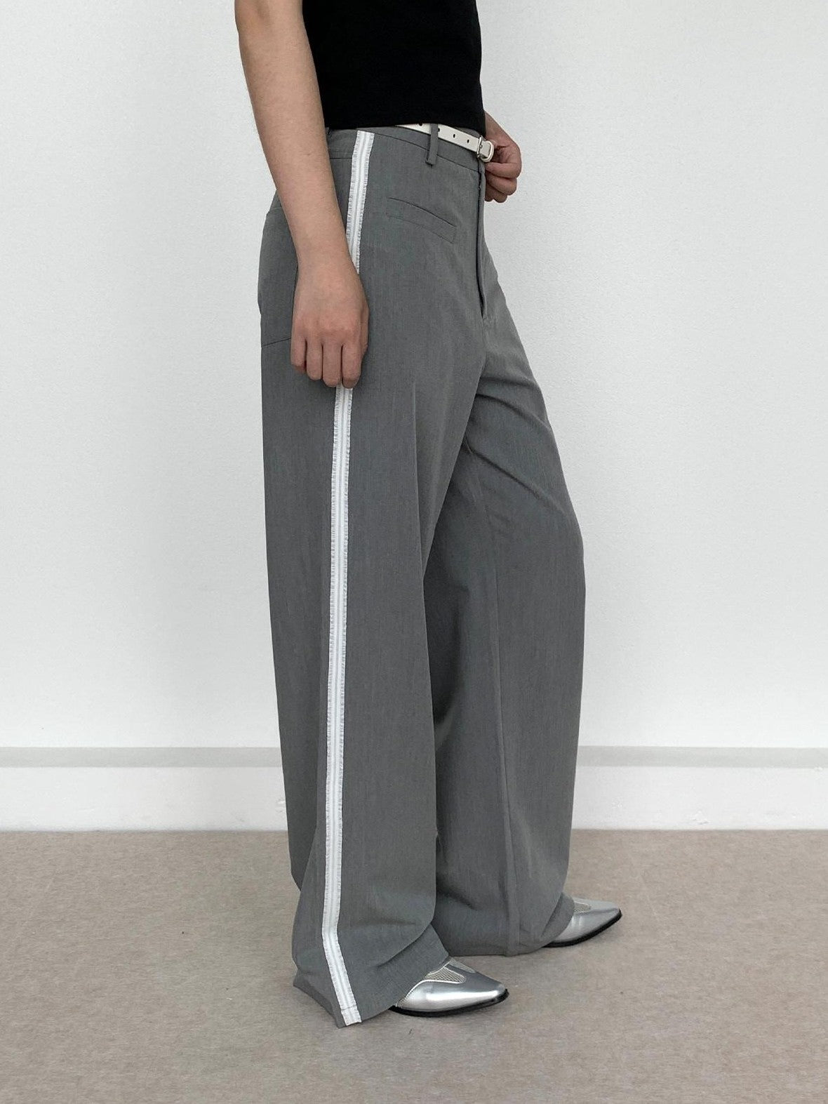 atrandom Grey Lace Trim Low Rise Straight Women&