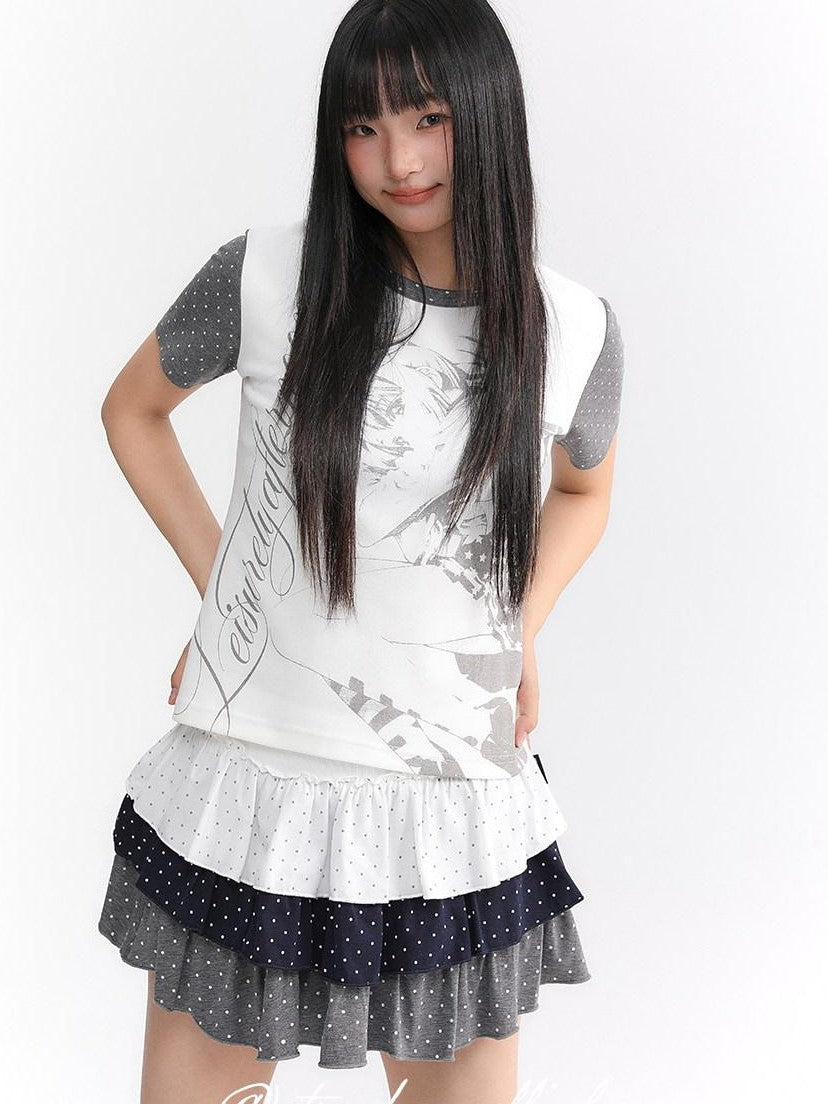 atrandom Hand Drawn Polka Dot Print Patchwork Women&