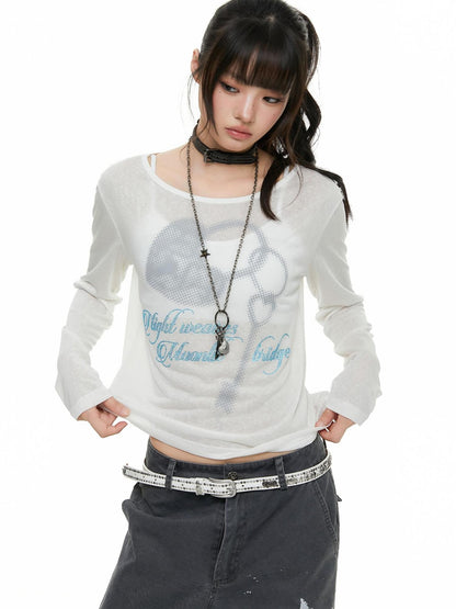atrandom Heart Lock Rhinestone Print Women&