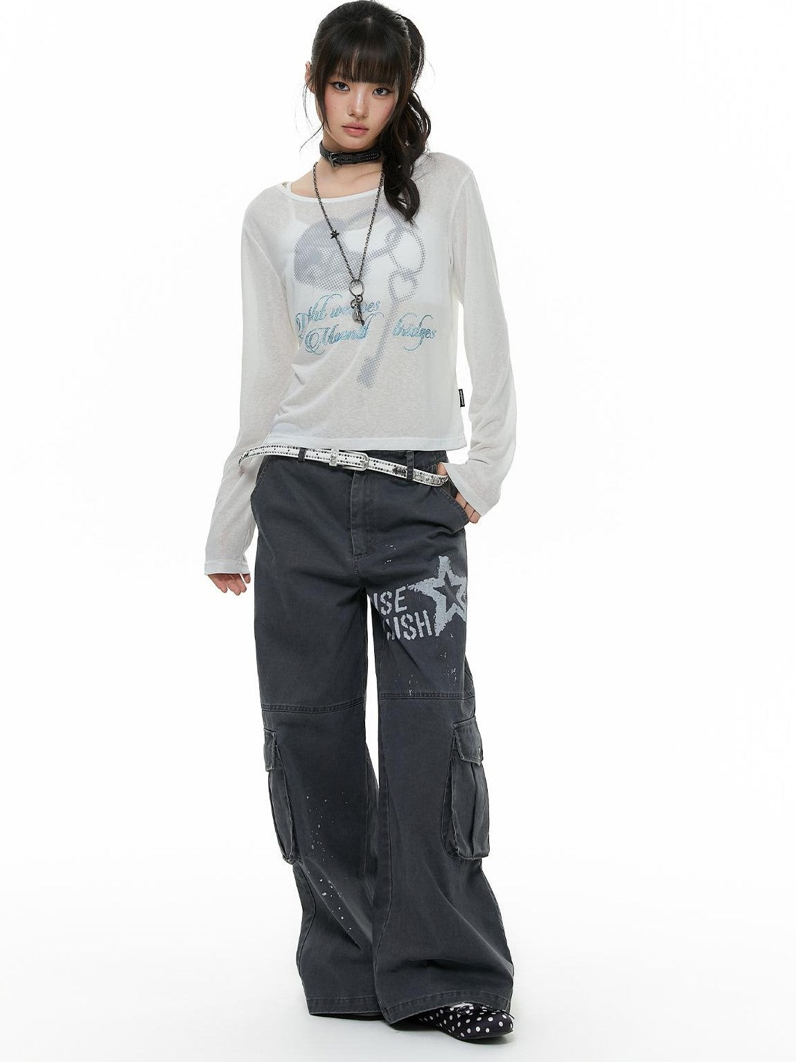 atrandom Heart Lock Rhinestone Print Women&