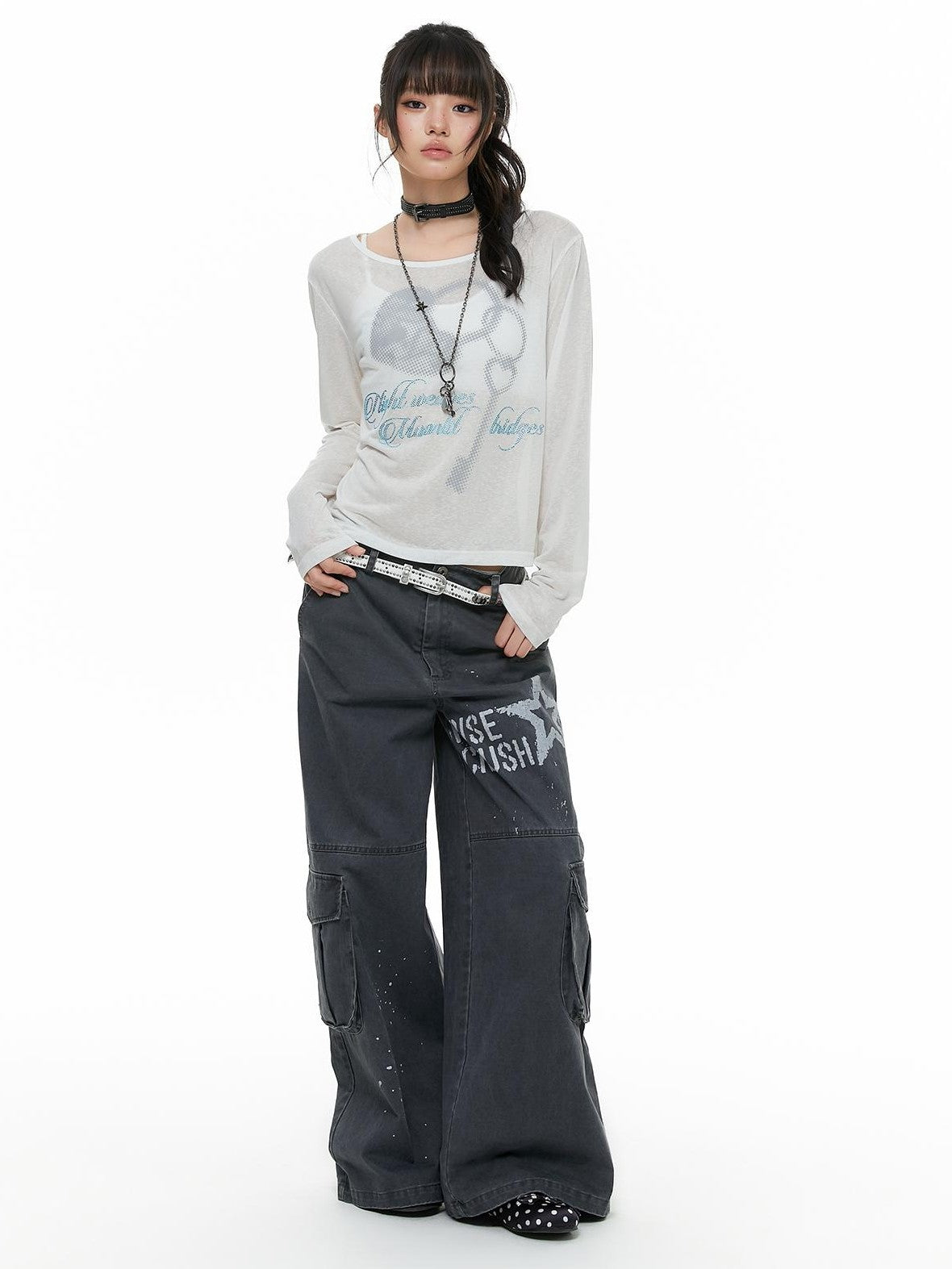 atrandom Heart Lock Rhinestone Print Women&
