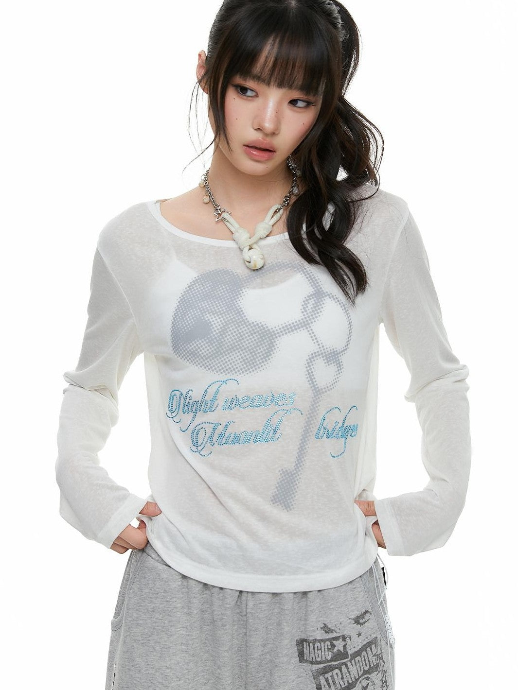 atrandom Heart Lock Rhinestone Print Women&
