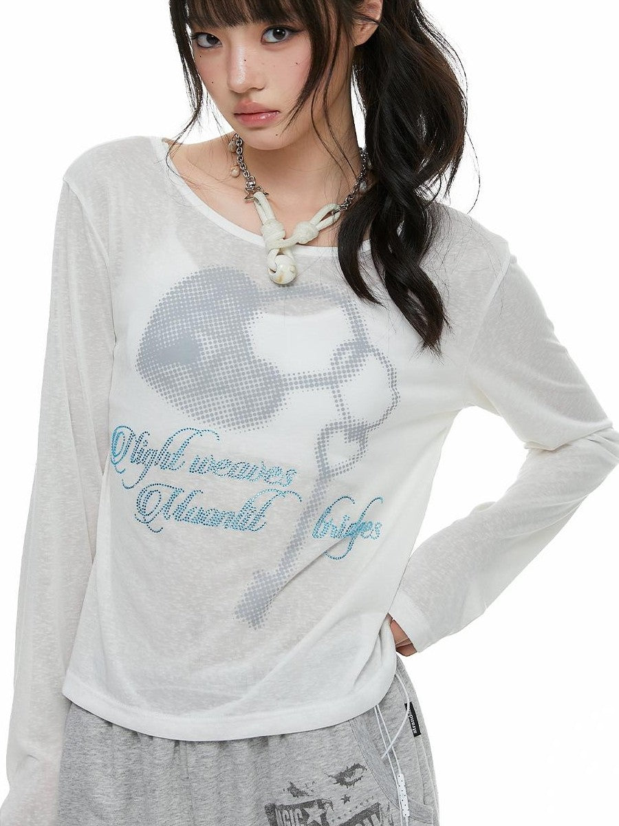 atrandom Heart Lock Rhinestone Print Women&