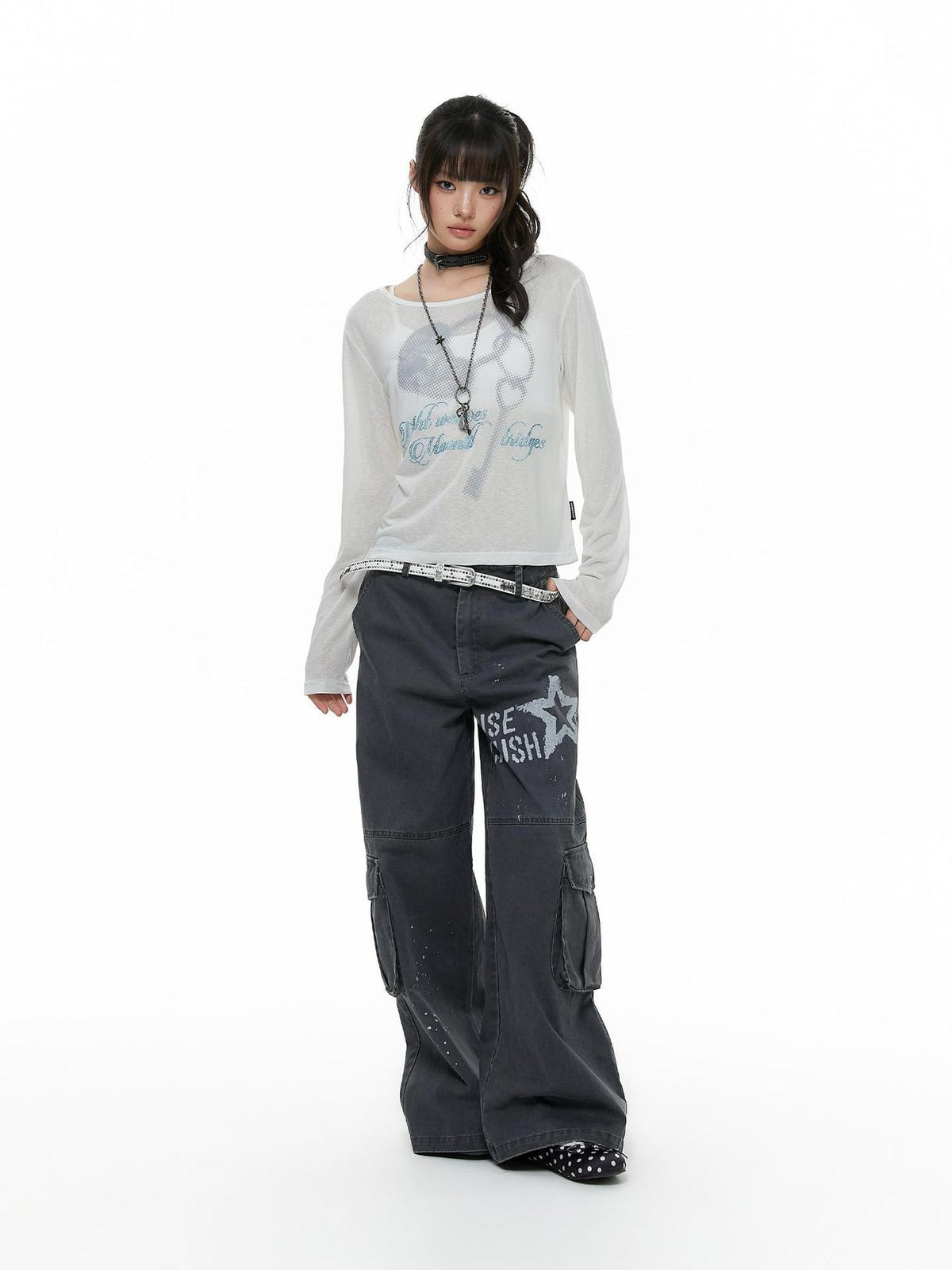 atrandom Heart Lock Rhinestone Print Women&