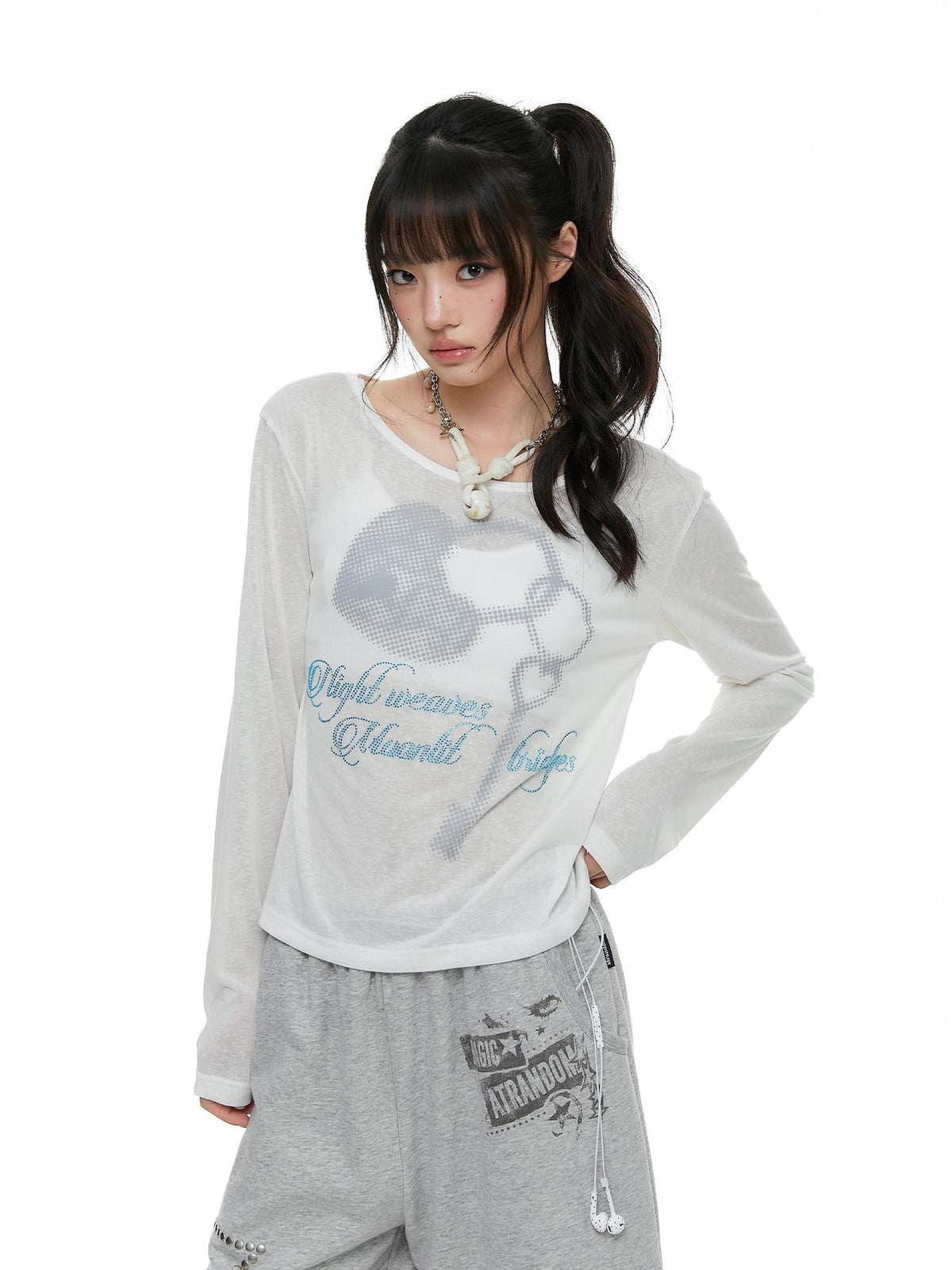 atrandom Heart Lock Rhinestone Print Women&