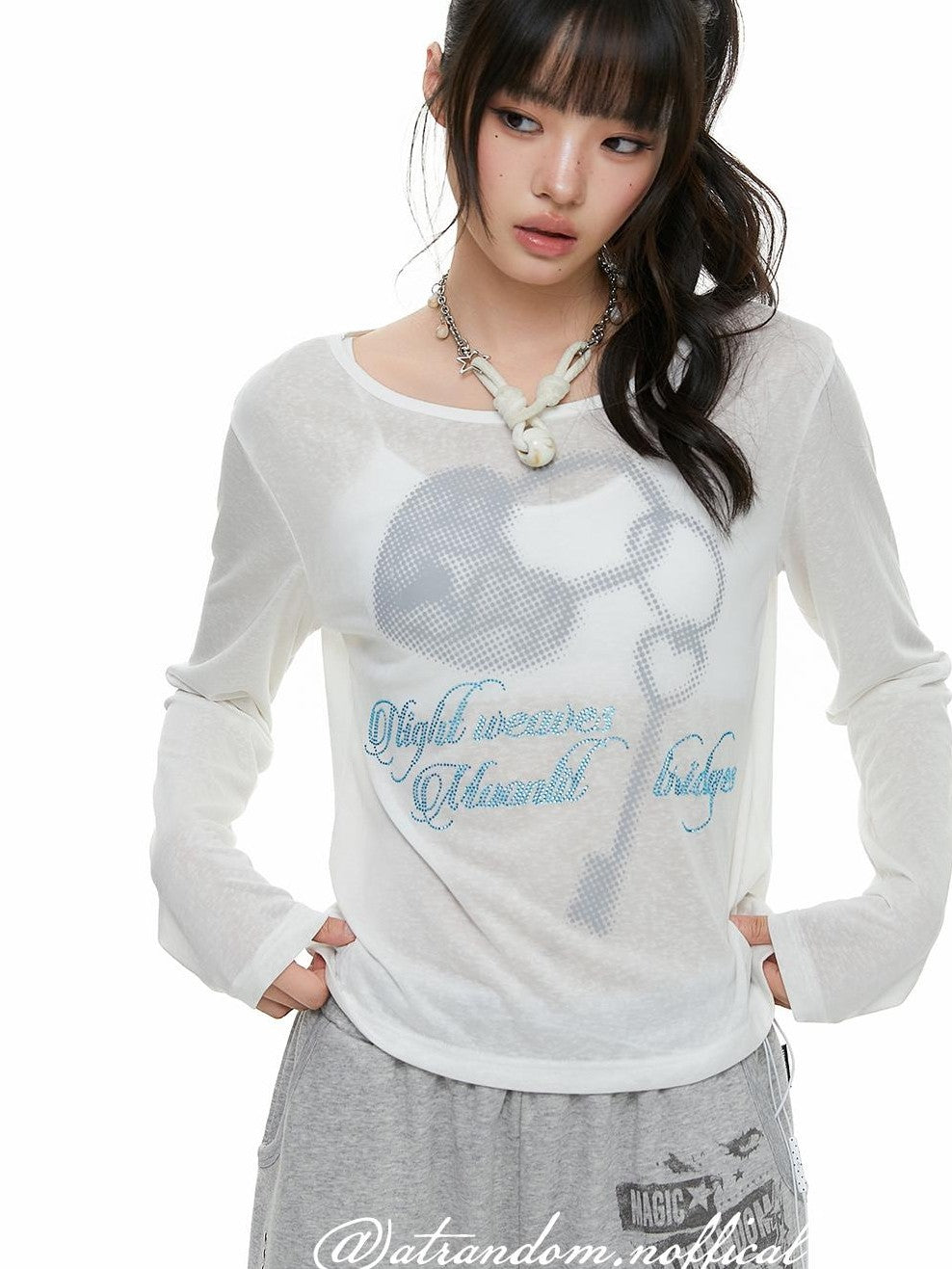 atrandom Heart Lock Rhinestone Print Women&