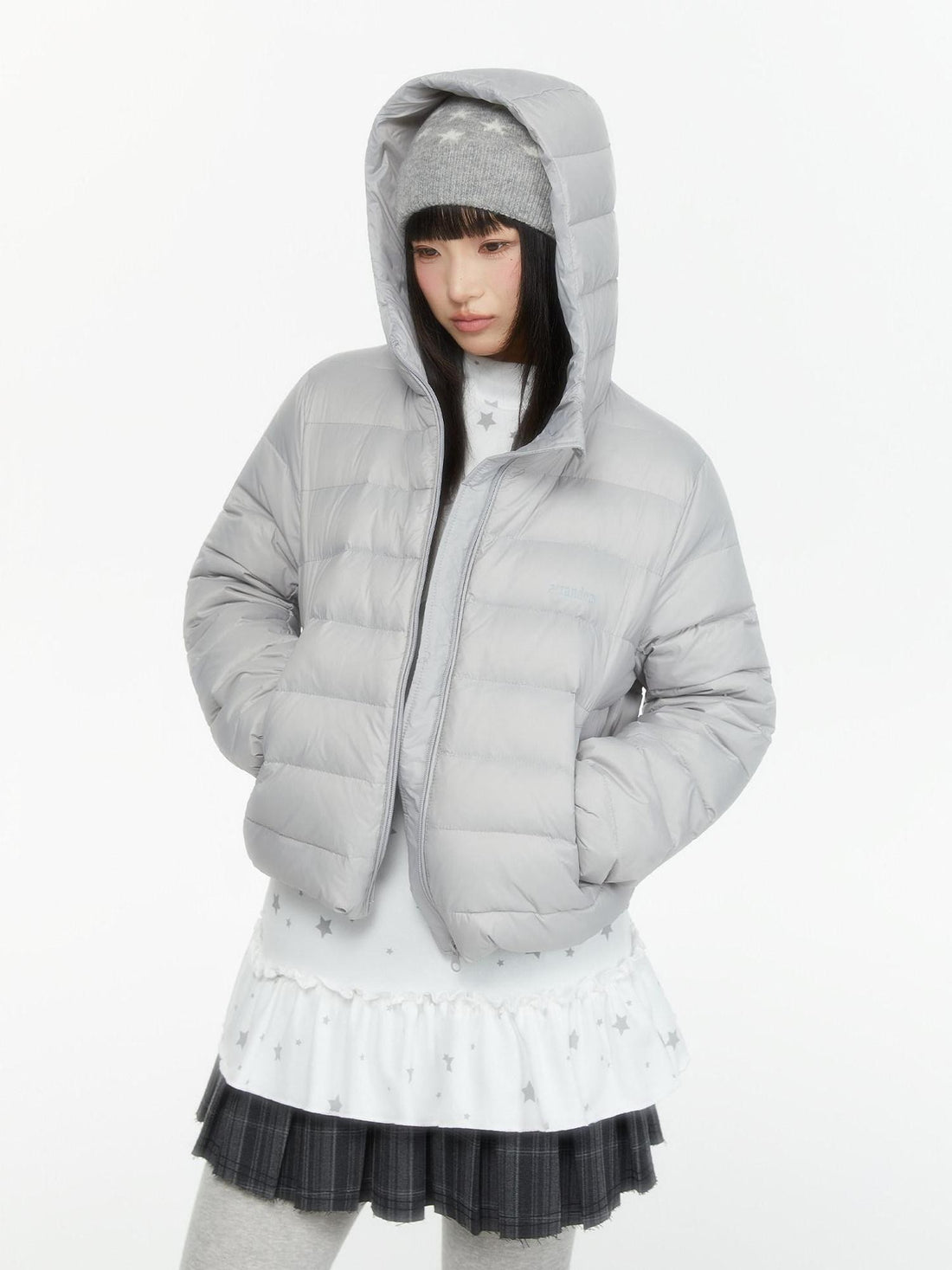 atrandom Hooded Windproof Drawcord Waist White Duck Down Women&