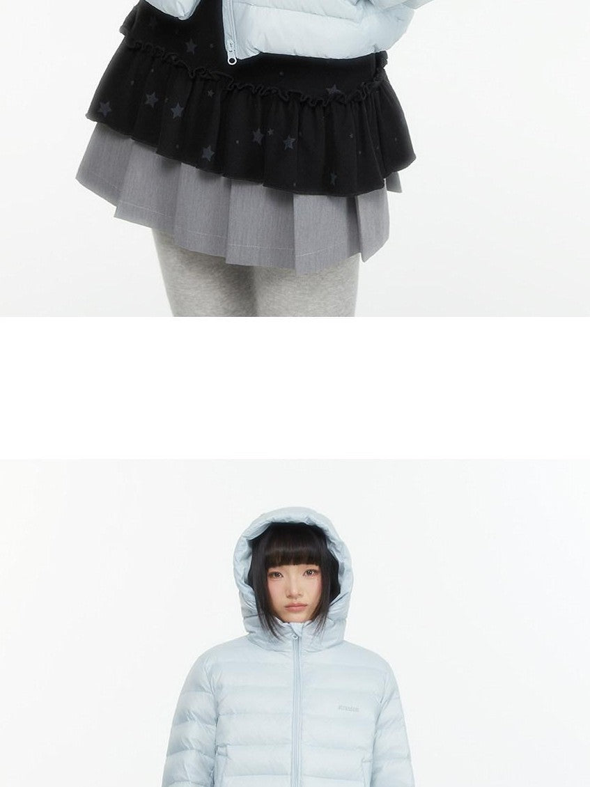atrandom Hooded Windproof Drawcord Waist White Duck Down Women&