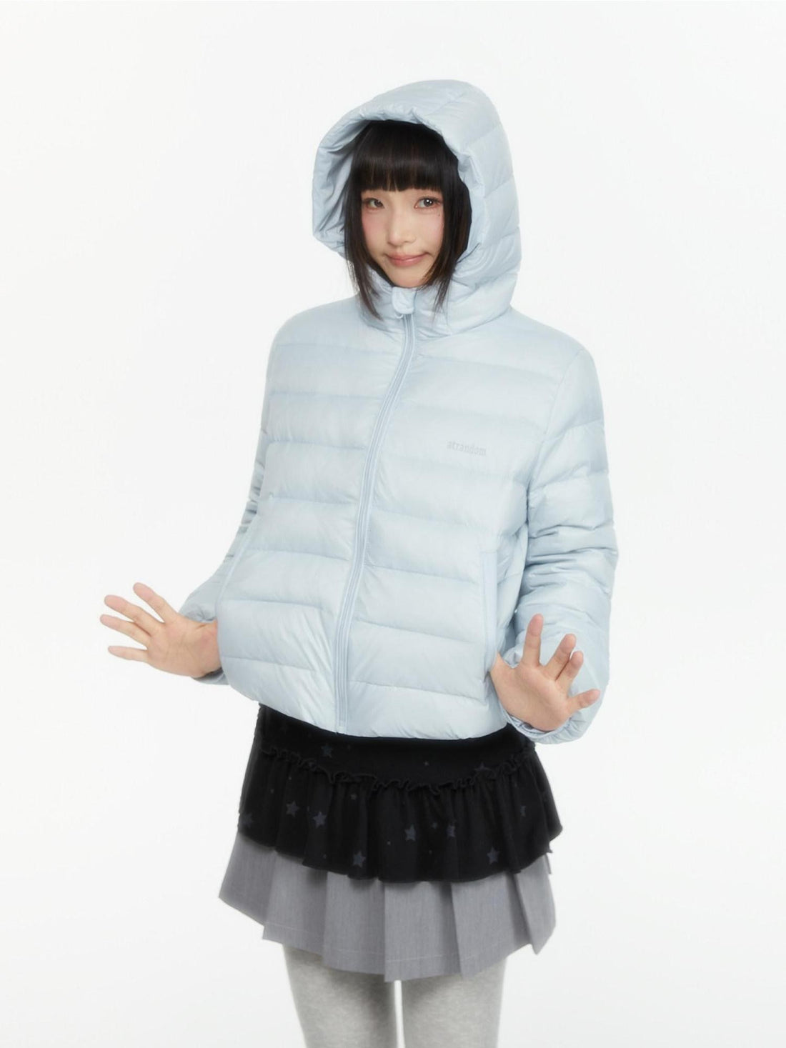 atrandom Hooded Windproof Drawcord Waist White Duck Down Women&