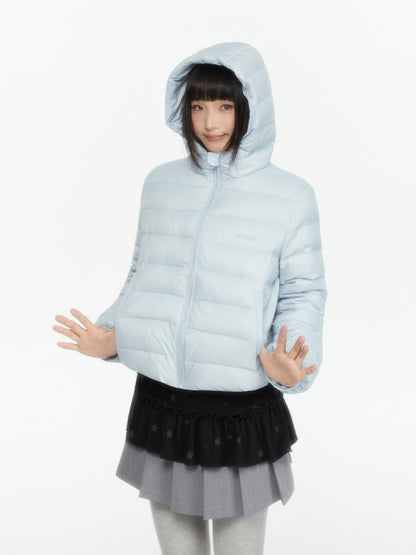 atrandom Hooded Windproof Drawcord Waist White Duck Down Women&