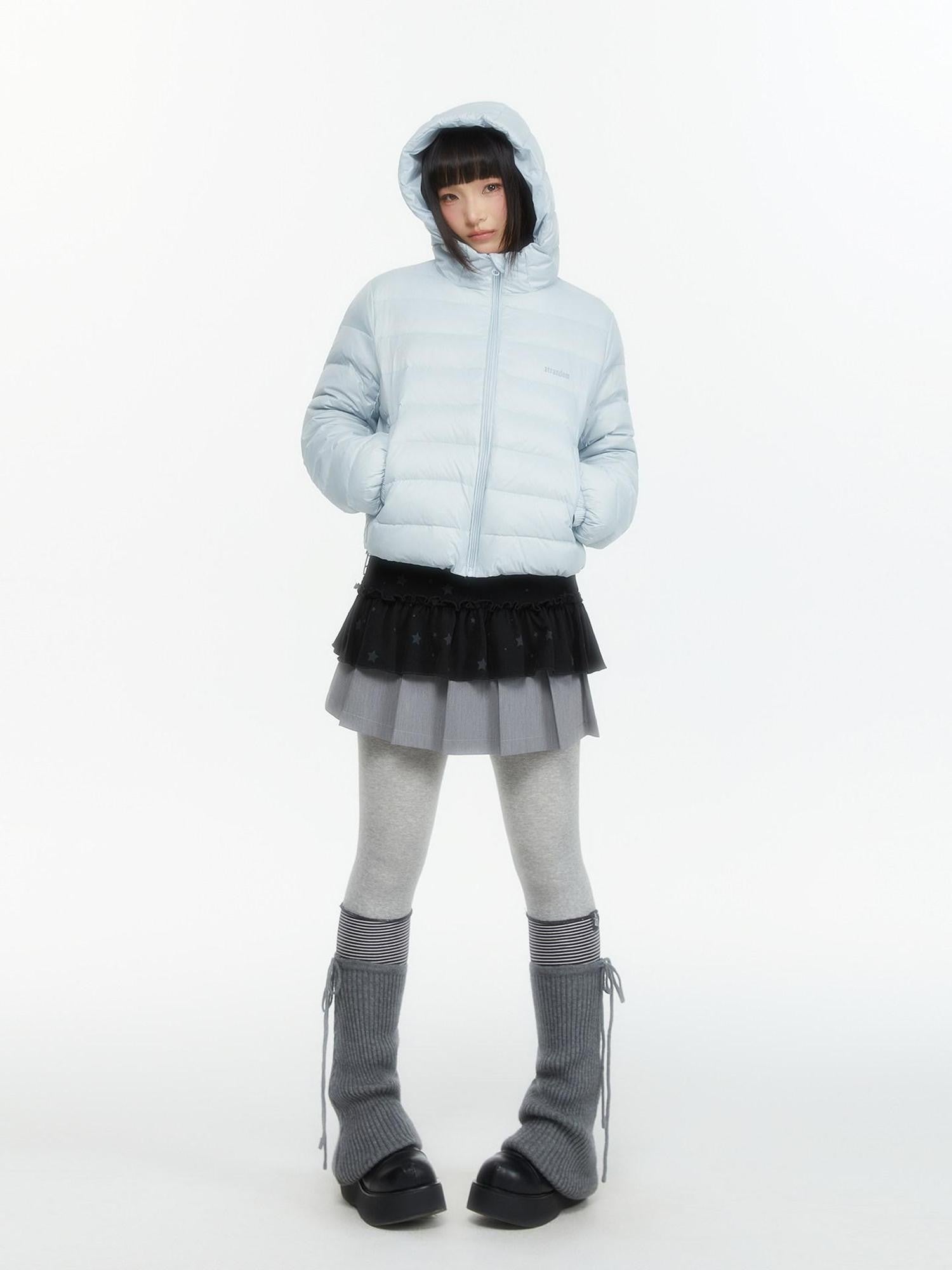 atrandom Hooded Windproof Drawcord Waist White Duck Down Women&