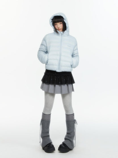 atrandom Hooded Windproof Drawcord Waist White Duck Down Women&