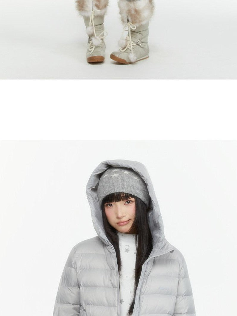 atrandom Hooded Windproof Drawcord Waist White Duck Down Women&