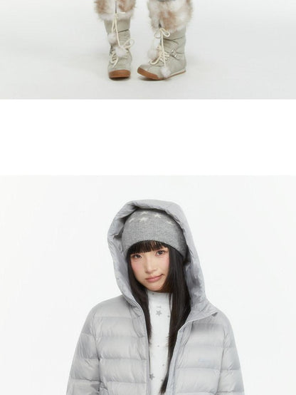 atrandom Hooded Windproof Drawcord Waist White Duck Down Women&